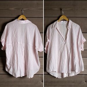 Crown & Ivy Light Pink Textured Button-Up Blouse Sz XL